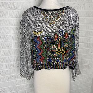 Vintage Shirt Women Medium Beaded Stained Glass Platinum Dorothy Schoelen 1980s